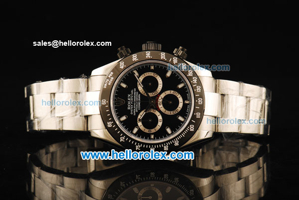 Rolex Daytona Chronograph Swiss Valjoux 7750 Automatic Movement Steel Case with Black Dial and Black Bezel-Steel Strap - Click Image to Close